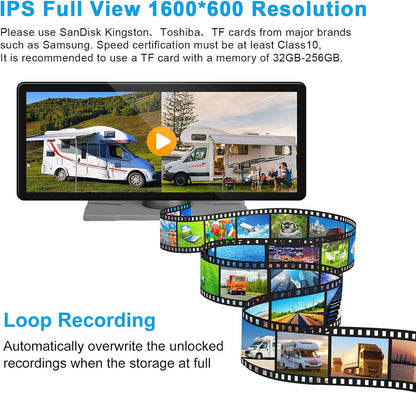 RV Wireless Backup Cameras with 10.26 inch Touch Monitor for Car Truck Trailer Bus Camper Motorhome, DVR Video Recording, Infrared Night Vision, Two Rear Side Wide View Back Up Camera Split Screen