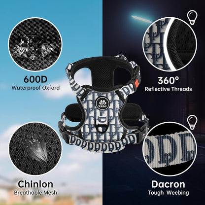 NESTROAD No Pull Dog Harness,Adjustable Oxford Dog Vest Harness with Leash,Reflective No-Choke Pet Harness with Easy Control Soft Handle for Large Dogs(X-Large,Vintage Blue)