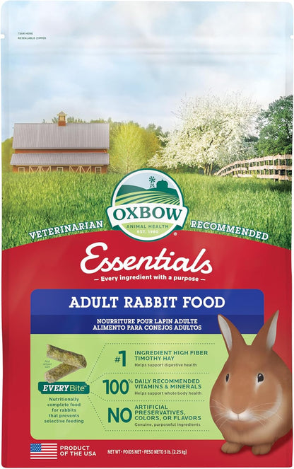 Oxbow Essentials Rabbit Food, Adult Rabbit, Made with Oxbow Timothy Hay, Pet Pellets with Vitamins & Minerals, Small Animal Pet Products, Bunny Supplies, Made in USA, Bunny Food, 5 lb