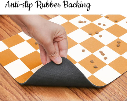 Ralxion Checkered Dog Feeding Mat, Absorbent Mats for Dog Food and Water Bowl, Dispenser, Aesthetic Purple Checkerboard Pet Placemat for Dogs, Cats, Puppy Accessories (Orange, 16 x 24)