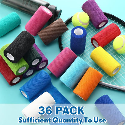 Treela 36 Pcs Self Adherent Bandage 4" X 5 Yard Wrap Breathable Cohesive Bandage Elastic Adhesive Tape for Stretch Athletic Sports Wrist Ankle(Light Color)