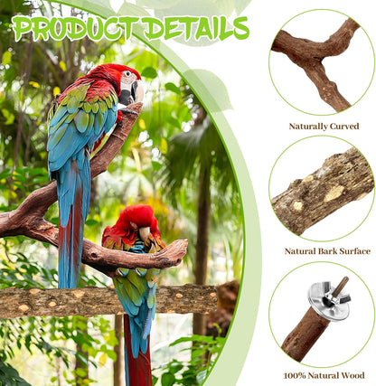 8PCS Natural Grape Wood Bird Perch Set - Parrot Cage Stand with Paw Grinding Forks, Chewing Sticks & Exercise Branches for Parakeets, Cockatiels, Conures, Budgies, Finches
