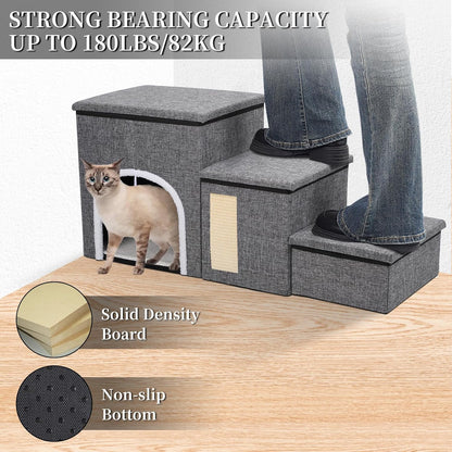Upgrade XL Dog Stairs for Bed and Couch, 35.5"L x 13.8"D x 17"H, Foldable Dog Steps with Wider Stairs, Large Condo, Storage Space, Pet Stairs Steps for Cats, Small/Older Large Dogs, Hold Up to 180lbs