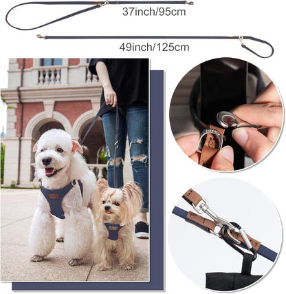 Puppytie No Pull Dog Harness with Multifunction Dog Leash,Soft Adjustable No Choke Escape Proof Pet Harness Vest for Medium Dogs or Large Dogs,Navy,M