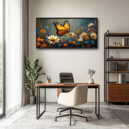 Large Butterfly Daisy Wall Art for Living Room, Floral Landscape Canvas Oversized Wall Decor, Flower Scenery Aesthetics Framed Pictures Painting Print Artwork for Bedroom Office 60"L x 30"W