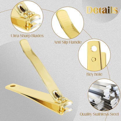 Rocutus 2pcs Portable Nail Scissors Set - Adult Pedicure Clippers and Small Household Foot Manicure Tools (Gold)