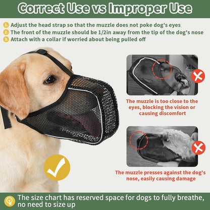 Mayerzon Dog Muzzle, Patented Mesh Muzzle with Panting Room for Large Medium Small Sized Dogs, Soft Mouth Guard to Prevent Biting Eating for Grooming Vet Visit Walking, Reflective and Full Covered