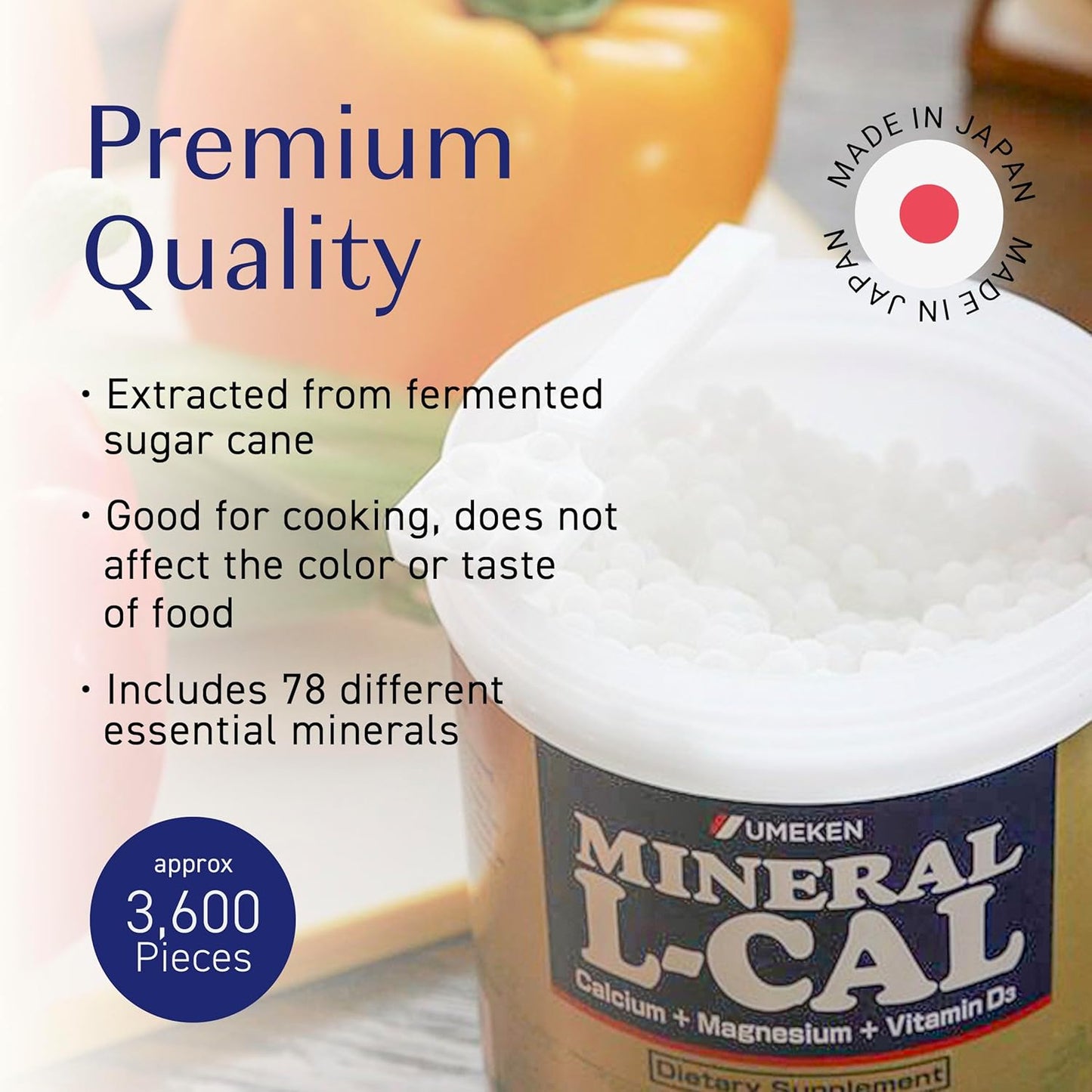 Mineral L-Cal Calcium with Vitamin D3, 3 Year Supply, Water Soluble Ball Format with Magnesium & Minerals, Fast Absorbing Calcium Magnesium D3 Supplement, 3,600 Balls per Bottle, 360g Each, Pack of 6