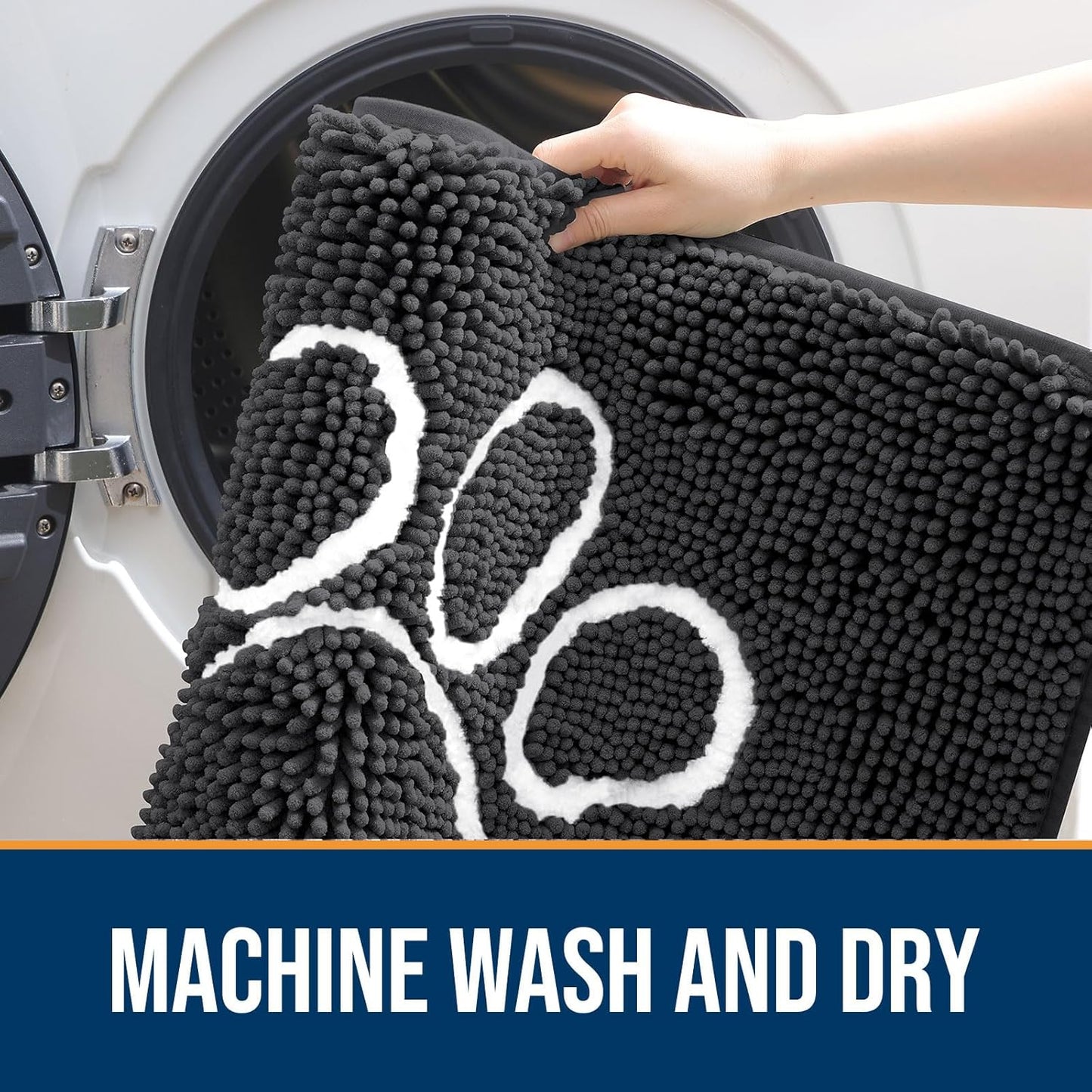 OLANLY Door Mat for Muddy Dog Paws 47x32, Ultra Absorbent Chenille Mud Doormat with Paw Print Design, Non-Slip Washable Doormat for Indoor Entryway, Quick-Dry Pet Bed Mats for Dirty Dogs, Dark Grey