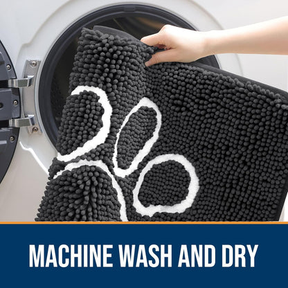 OLANLY Door Mat for Muddy Dog Paws 47x32, Ultra Absorbent Chenille Mud Doormat with Paw Print Design, Non-Slip Washable Doormat for Indoor Entryway, Quick-Dry Pet Bed Mats for Dirty Dogs, Dark Grey