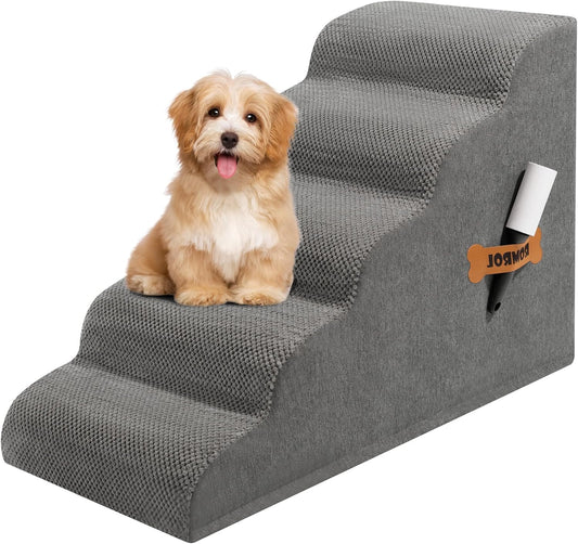 Romrol Dog Stairs Ramp for High Beds Couches, High Density Foam Pet Steps with Durable Non-Slip Waterproof Fabric Cover, Dog Stairs for Small Dogs or Cats or Pets, 3-Step,15 Inch, Grey