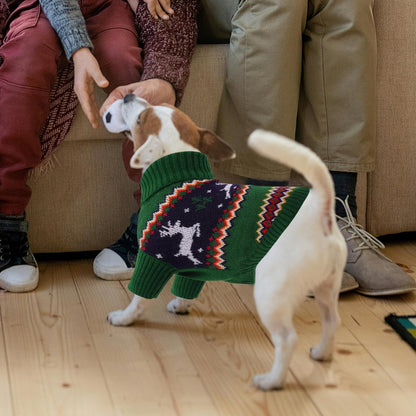 Queenmore Dog Christmas Sweater,Turtleneck Knitted Pullover Xmas Pet Clothes Sweatshirt,Christmas Outfit, Warm Dog Sweaters for Small Dogs Boy Girl,XmasDeer,M