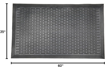 Indoor/Outdoor Hose-Wash Ribbed Design Non-Slip Rubber 3x5 Modern Area Rug for Living Room, Bedroom, Dining Room, Office, 35" x 60", Black