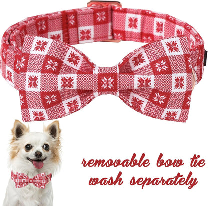 Unique Style Paws Christmas Day Dog Collar with Bow Christmas Red Papercut Cotton Puppy Collars for Small Medium Large Dogs