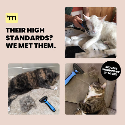 MalsiPree Cat Shedding Brush - 2 in 1 Deshedding Tool & Undercoat Rake for Dense Double-Coats - Dematting Comb - Deshedding Brush for Cats - Pet Hair Removal Tool (Blue) - Dog Grooming Supplies