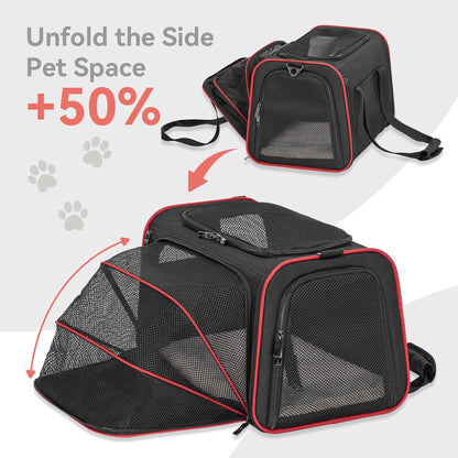 Petsfit Expandable Cat Carrier Dog Carriers,Airline Approved Soft-Sided Portable Pet Travel Washable Carrier for Kittens,Puppies,Removable Soft Plush mat and Pockets,Locking Safety Zippers