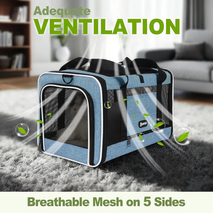 Cat Carrier 18 x 11 x 11 Top Loading Soft-Sided Pet Travel Bag Over 15lbs, Portable Small Dog Puppy Car Crate 10 lbs, Chihuahua Kennel Carry Case, Kitty Cloth Cage Medium Cat Under 25 Blue