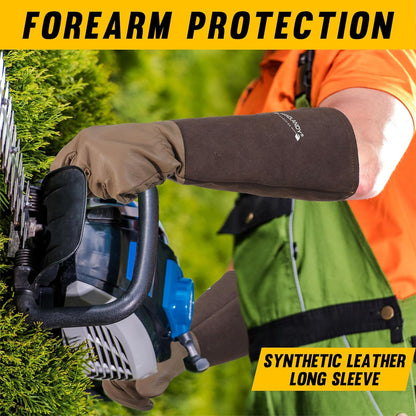 HANDLANDY Long Gardening Gloves for Men & Women, Cowhide Leather Rose Pruning Gloves- Breathable & Durable Gauntlet Glove (Large, Brown)