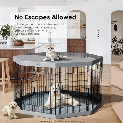 PJYuCien Dog Playpen, 8 Panels 24’’H Dog Pens Indoor with Bottom Pad, Metal Foldable Pet Puppy Exercise Fence Crate Kennel, Better for Small Animals,Grey