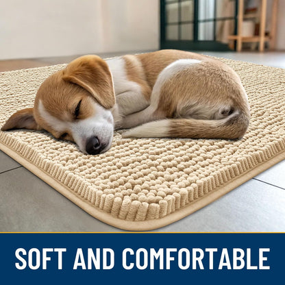Smiry Dog Door Mat for Muddy Paws 30x20, Absorbs Moisture and Dirt Doormat, Non-Slip Washable Quick Dry Chenille Front Door Mat Indoor Entrance, Entryway Carpet for Inside Floor, Beige