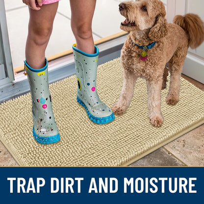 Smiry Dog Door Mat for Muddy Paws 36x24, Absorbs Moisture and Dirt Doormat, Non-Slip Washable Quick Dry Chenille Front Door Mat Indoor Entrance, Entryway Carpet for Inside Floor, Cream White