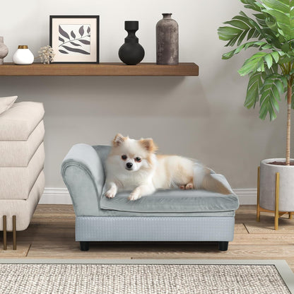 PawHut Luxury Fancy Dog Couch with Hidden Storage, Small Dog Sofa Bed with 2" Soft Foam, Modern Pet Furniture for Puppies & Little Breeds, Pale Gray