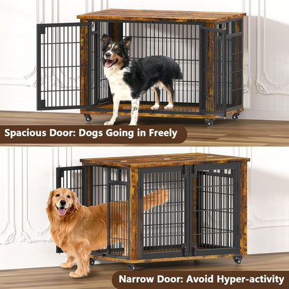 EasyCom 41" for Training Moveable XL Dog Crate, Large Dog Crate Furniture with Top-Access Teasing/Feeding Doors, Chew-Resistant Dog Kennel Indoor Furniture for Medium and Large Dogs