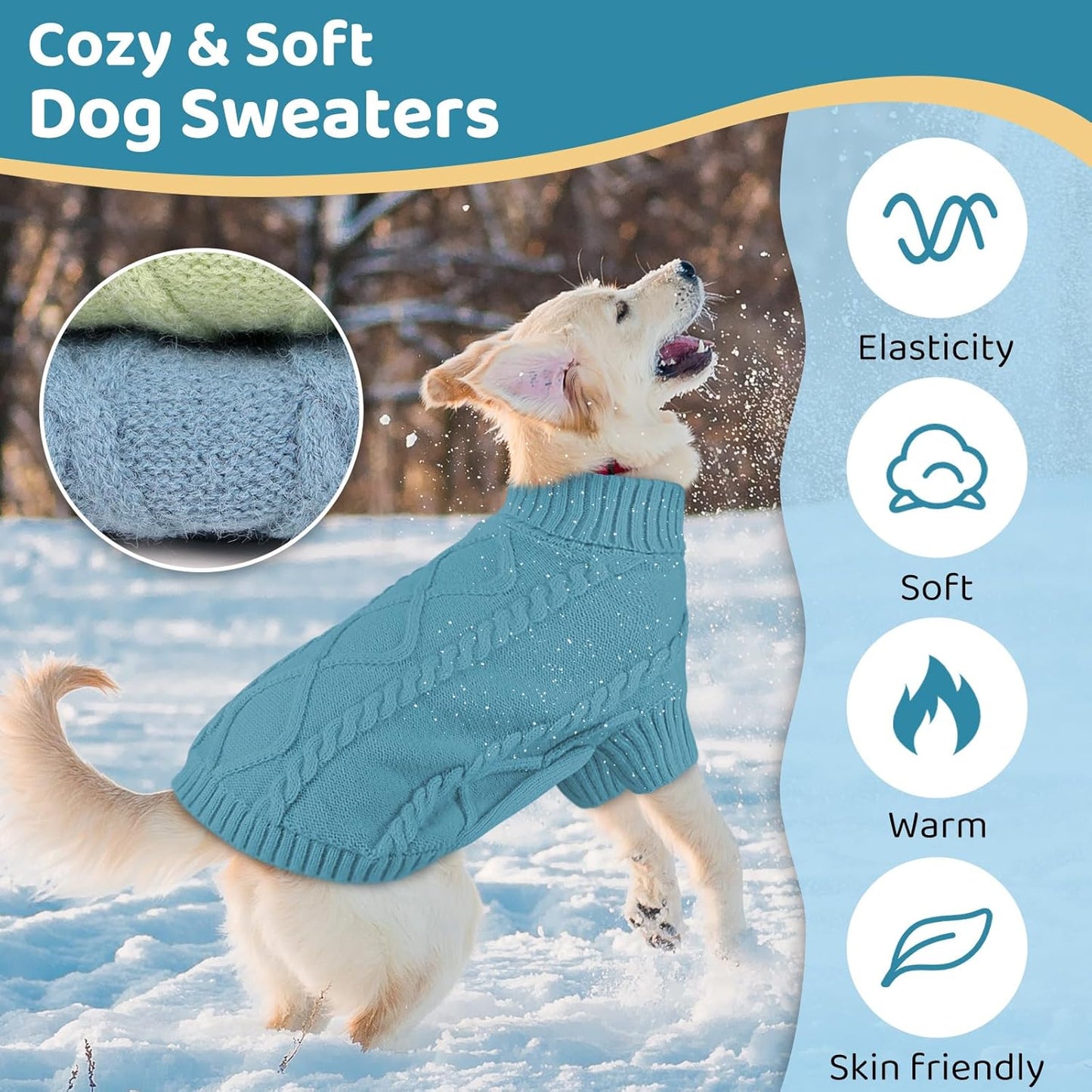 Queenmore Dog Sweater Large Size,Warm Dog Sweaters for Big Dogs,Chunky Knitted Doggy Sweater for Extra Large Dogs Boy Girl, Big Doggie Turtleneck Winter Outfit (Peacock Blue,2XL)