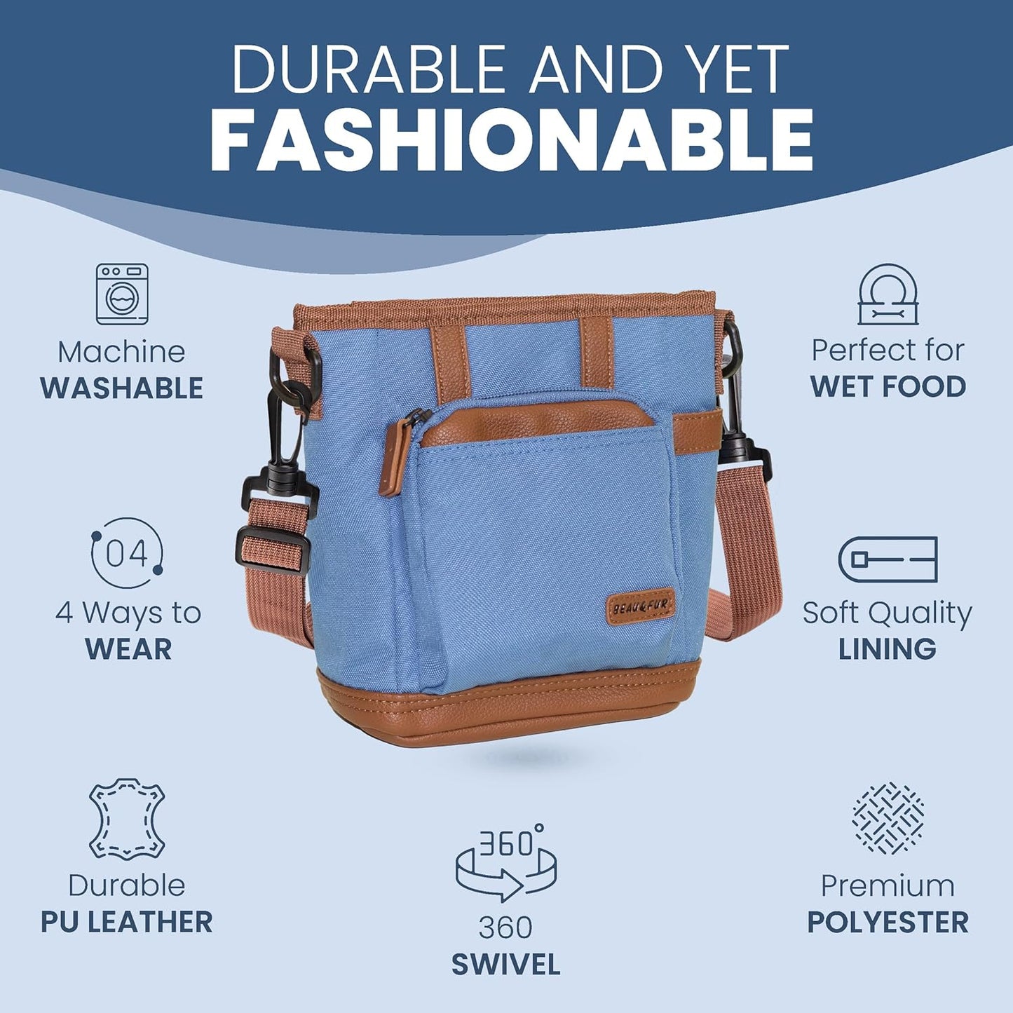 BEAU&FUR Dog Treat Pouch with Clicker for Training - Hands-Free Dog Treat Bag with Magnetic Closure, Built-in Poop Bag Holder Pocket