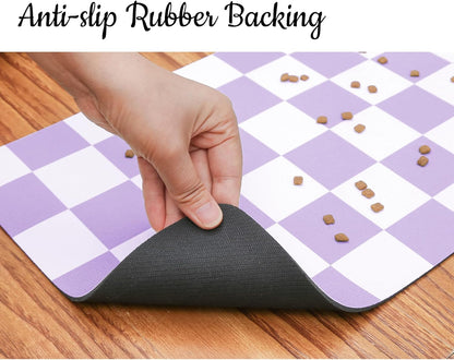 Ralxion Checkered Dog Feeding Mat, Absorbent Mats for Dog Food and Water Bowl, Dispenser, Aesthetic Purple Checkerboard Pet Placemat for Dogs, Cats, Puppy Accessories (Purple, 12 x 19)