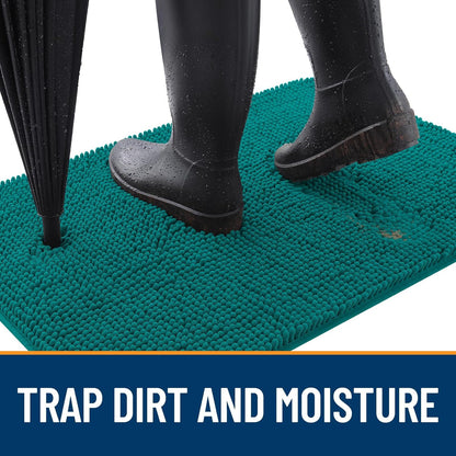 OLANLY Dog Door Mat for Muddy Paws 24x16, Absorbs Moisture and Dirt, Absorbent Non-Slip Washable Doormat, Quick Dry Chenille Mud Mat for Dogs, Entry Indoor Entryway Carpet for Inside Floor, Lake Blue