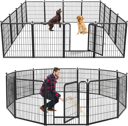 Dog Playpen 32 inch 12 Panels Indoor Dog Pen for Medium/Small Dogs Heavy Duty Metal Dog Fence Outdoor for Yard, Puppy Playpen with Door Portable Pet Fence for RV Camping Yard