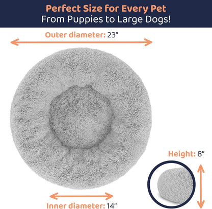 Donut Dog Bed - Premium Comfort for Anxiety Relief - Fluffy & Calming Design with Ultra-Plush Support | Cozy Round Dog Bed with Super Soft Circle Style (Size S Grey)