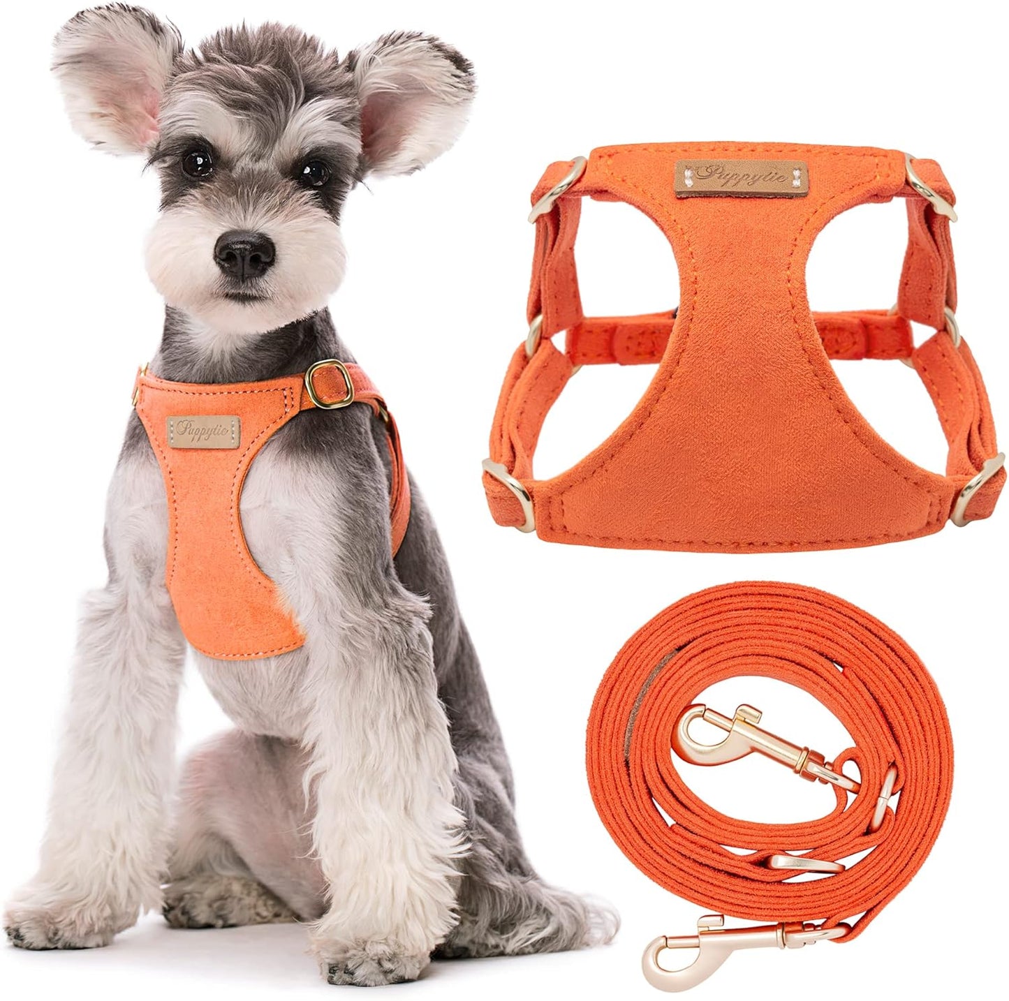 Puppytie No Pull Dog Harness with Multifunction Dog Leash,Soft Adjustable No Choke Escape Proof Pet Harness Vest for Medium Dogs or Large Dogs,Orange,M
