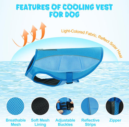 ROZKITCH Dog Cooling Vest, Evaporation Cooler Jacket with Adjustable Buckle for Outdoor Hunt Camp Training Reflective Design for Summer, UV Protection Dog Cooling Jacket Blue M
