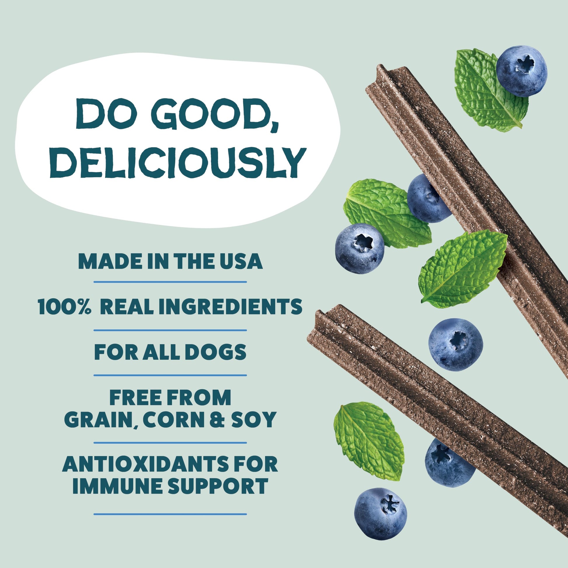 Shameless Pets Blueberry & Mint Dental Chews for Dogs. Chosen for real quality, fits naturally into