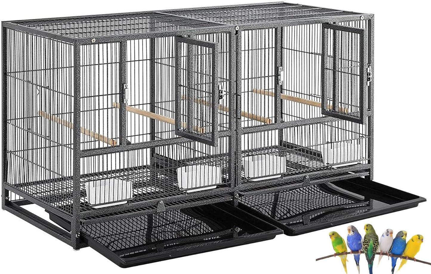 Single Stackable Center Divided Breeder Breeding Bird Flight Double Rolling Cage for Aviaries Canaries Cockatiels Finches Budgies Small Parrots (Without Stand)