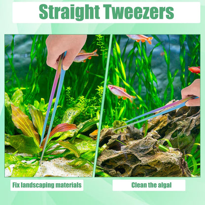 Aquarium Aquascape Tools Kit, 4 in 1 Anti-Rust Aquatic Plant Aquascaping Tool Stainless Steel Black Tweezers Scissors Spatula for Aquarium Tank Clean Fish Tank Aquascape Accessories Set