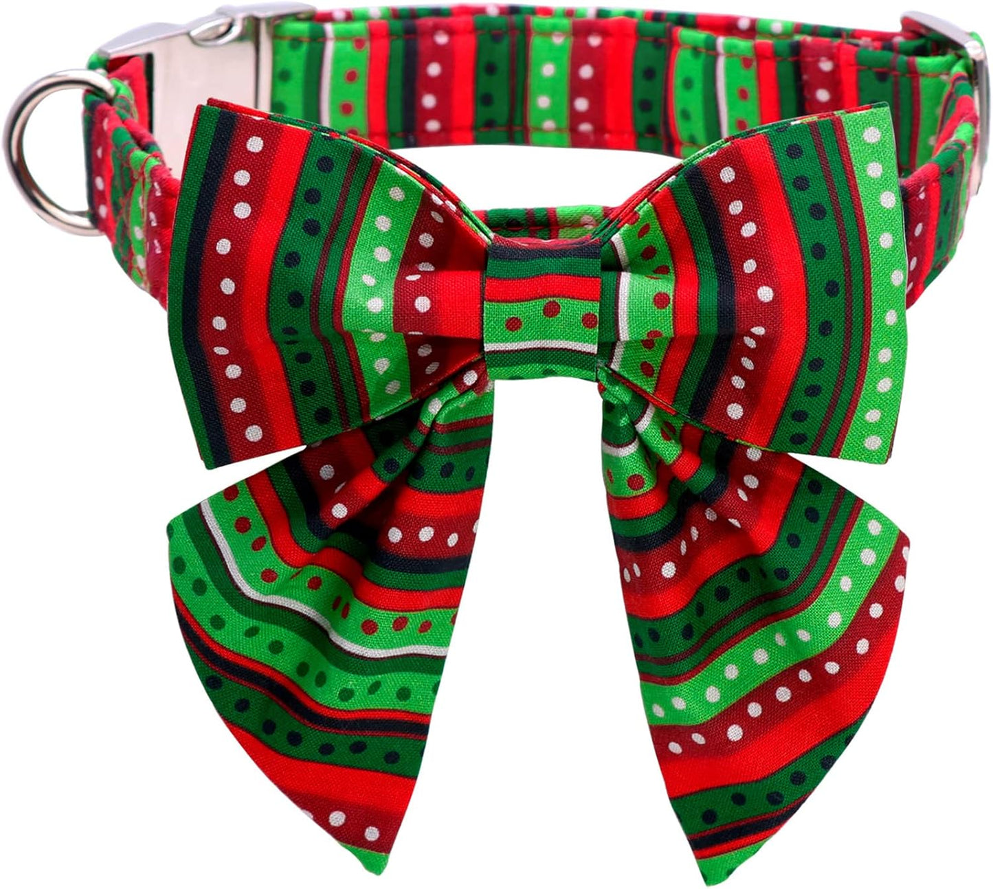 Lionet Paws Christmas Dog Collar with Bowtie, Dog Sailor Bow Collar with Metal Buckle for Dogs, Adjustable Comfortable Dog Collar Girl Gift, L, Neck 16-24 in