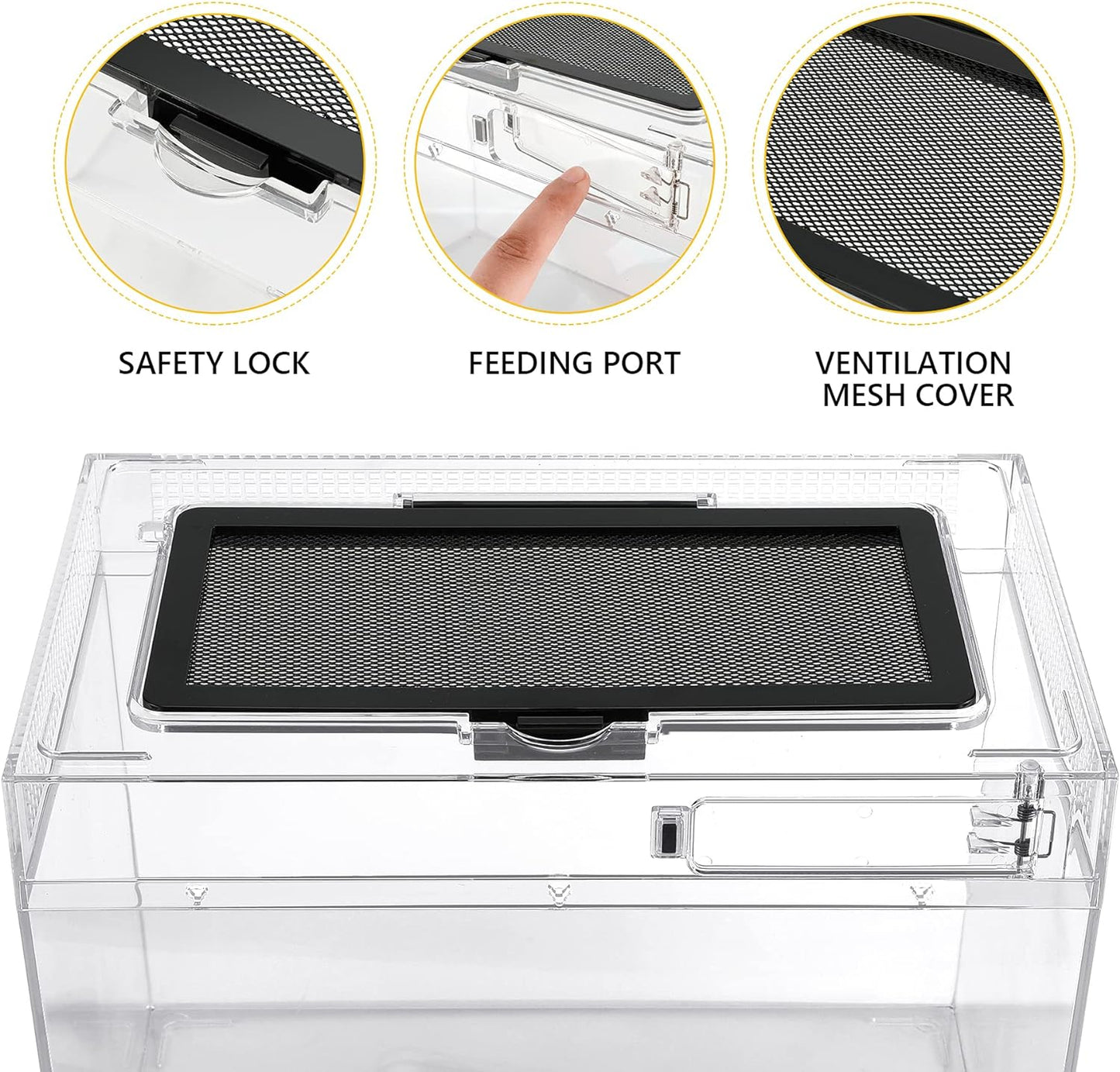 Reptile PC Terrarium,Anti Breakage 15x8x10inch Amphibians Insect Tank Gecko Starter Kits,Top Sliding Door Screen Ventilation Mini Isopod Habitat Cages,Hygrometer Thermometer,Hide Cave,Tweezer,Sprayer