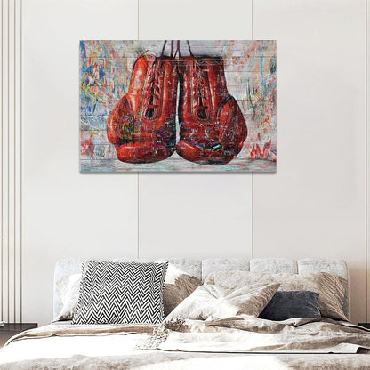 Quorin Banksy Graffiti Boxing Wall Art Red Boxing Gloves Pictures Gym Sport Wall Decor Canvas Print Painting Artwork for Gym Living Room Bedroom 16"x24"