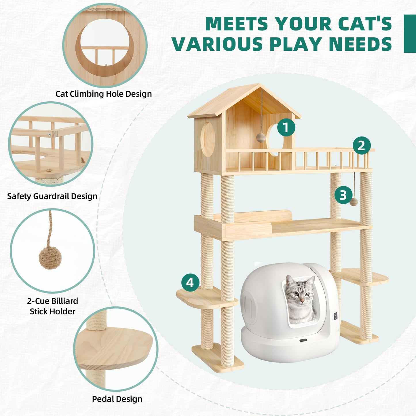 Homiflex Wood Cat Tower for Automatic Litter Box. Chosen for real quality, fits naturally into