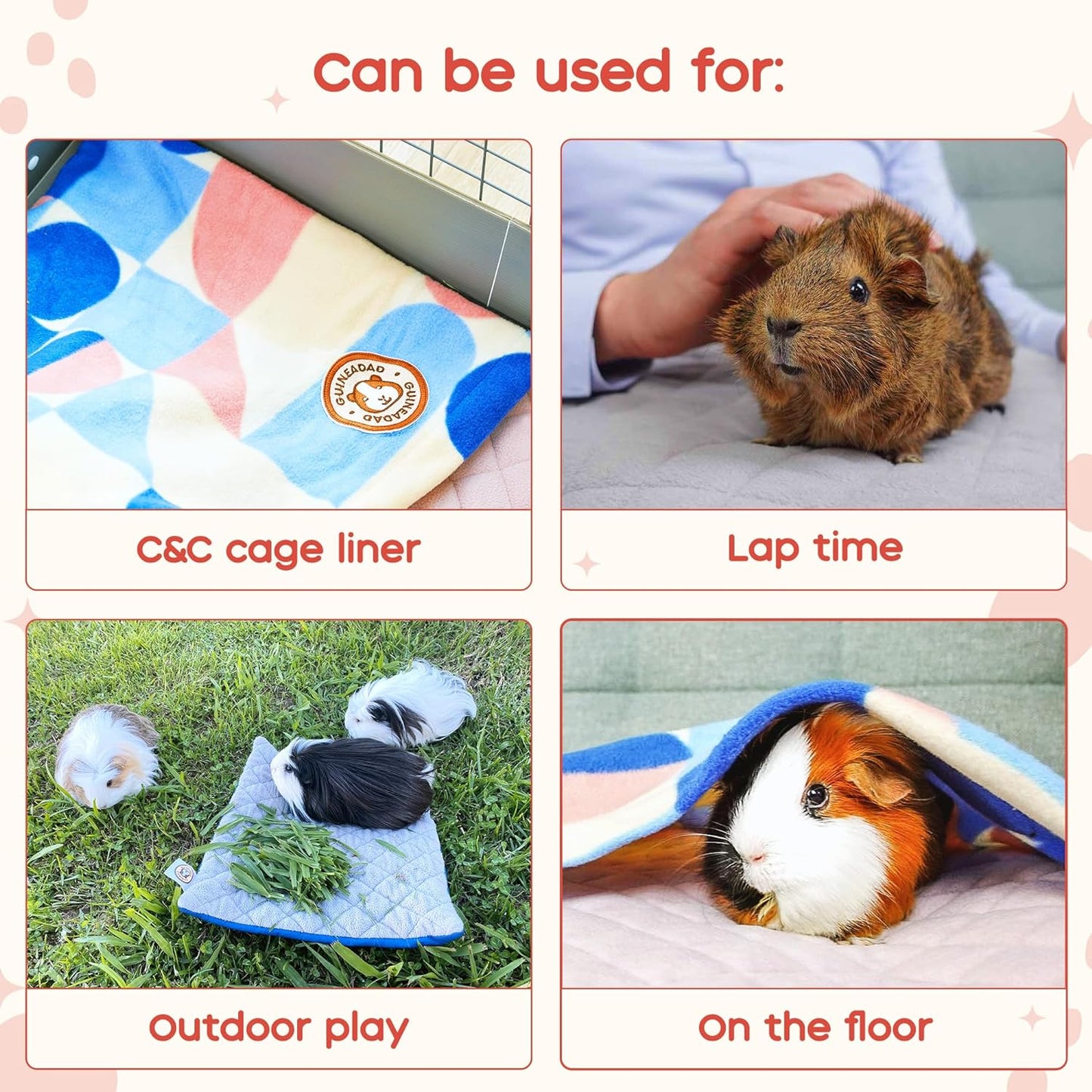 GuineaDad Premium Liner – Fleece Guinea Pig Cage Liner – Ultra-Plush Reusable Fleece Bedding with Waterproof Bottom – Extra Absorbent Liner for 2x3 C&C Cage (Peach Pie)