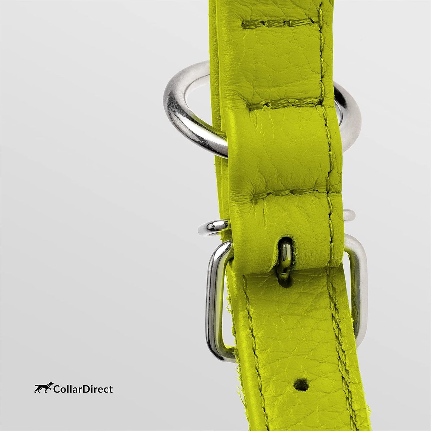 CollarDirect Rolled Leather Dog Collar, Soft Padded Round Puppy Collar, Handmade Genuine Leather Collar Dog Small Large Cat Collars 13 Colors (13-16 Inch, Lime Green Textured)
