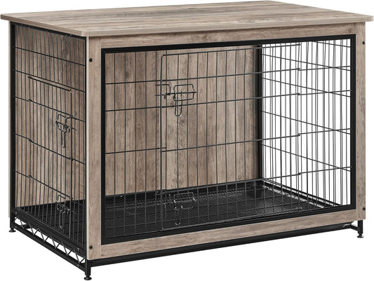 Feandrea Dog Crate Furniture, 44.1" Side End Table, Modern Kennel for Dogs Indoor up to 80 lb, Heavy-Duty Dog Cage with Multi-Purpose Removable Tray, Double-Door Dog House, Greige UPFC004G01