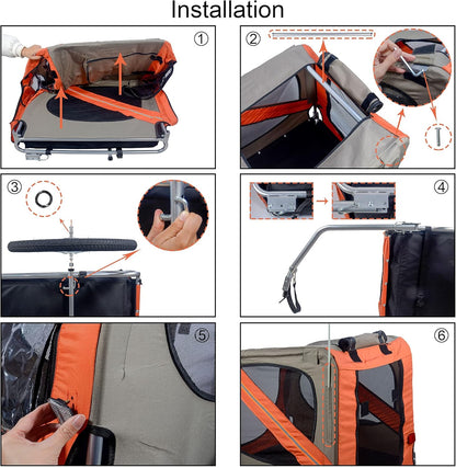 H&B Luxuries Pet Bike Trailer Load 68 Pounds, Suitable for Big and Small Dogs, Folding Storage, Detachable, Easy to Install, Breathable Protective Net Pet Cart