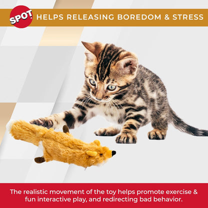 SPOT Flippin’ Skinneeez Fox - Interactive Cat Toy with Catnip - Touch Activated Flopping, Wiggling, Moving Toy for Cats and Kittens, USB Rechargeable, Washable, Large Size for Cats to Hug and Kick