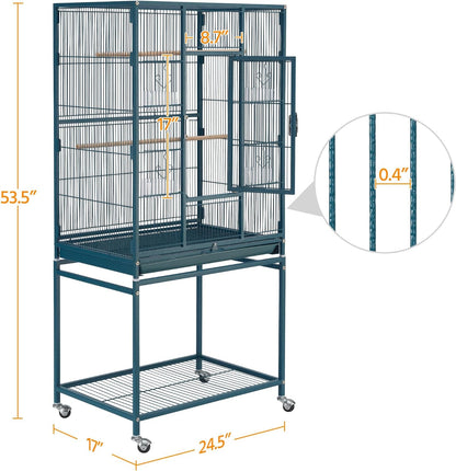 Yaheetech 54inch Metal Large Parrot Parakeet Flight Bird Cage w/Rolling Stand for Small Parrots Cockatiel Sun Parakeet Green Cheek Conure Lovebird Budgie Finch Canary