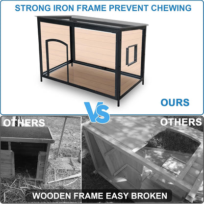 Dog House Outdoor Insulated 34.3" L Dog Kennel 6 Sides All-Round Foam Winter Weatherproof for Small Medium Dogs with Strong Metal Chew Proof Frame