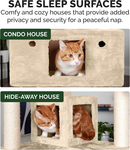 Furhaven 69.3" Tall Cat Tree for Indoor Cats, Ft. Sisal Scratching Posts, 2x Cat Condos, & Toys - Tiger Tough Double Decker Interactive Playground Tower - Cream, One Size